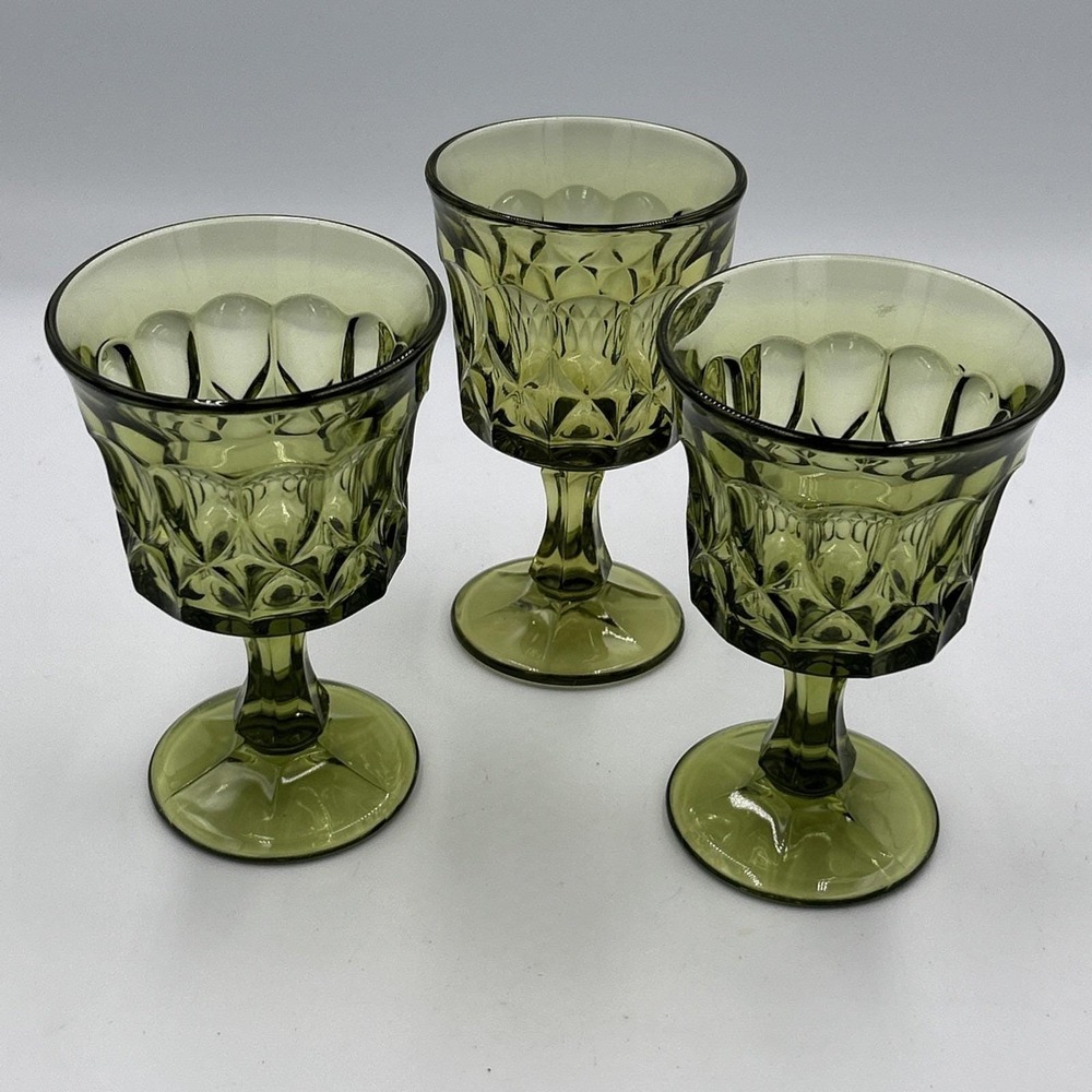 Vtg Noritake Perspective Green Goblet Wine Cocktail Glass. MCM Retro 3 Pc Sm 5"